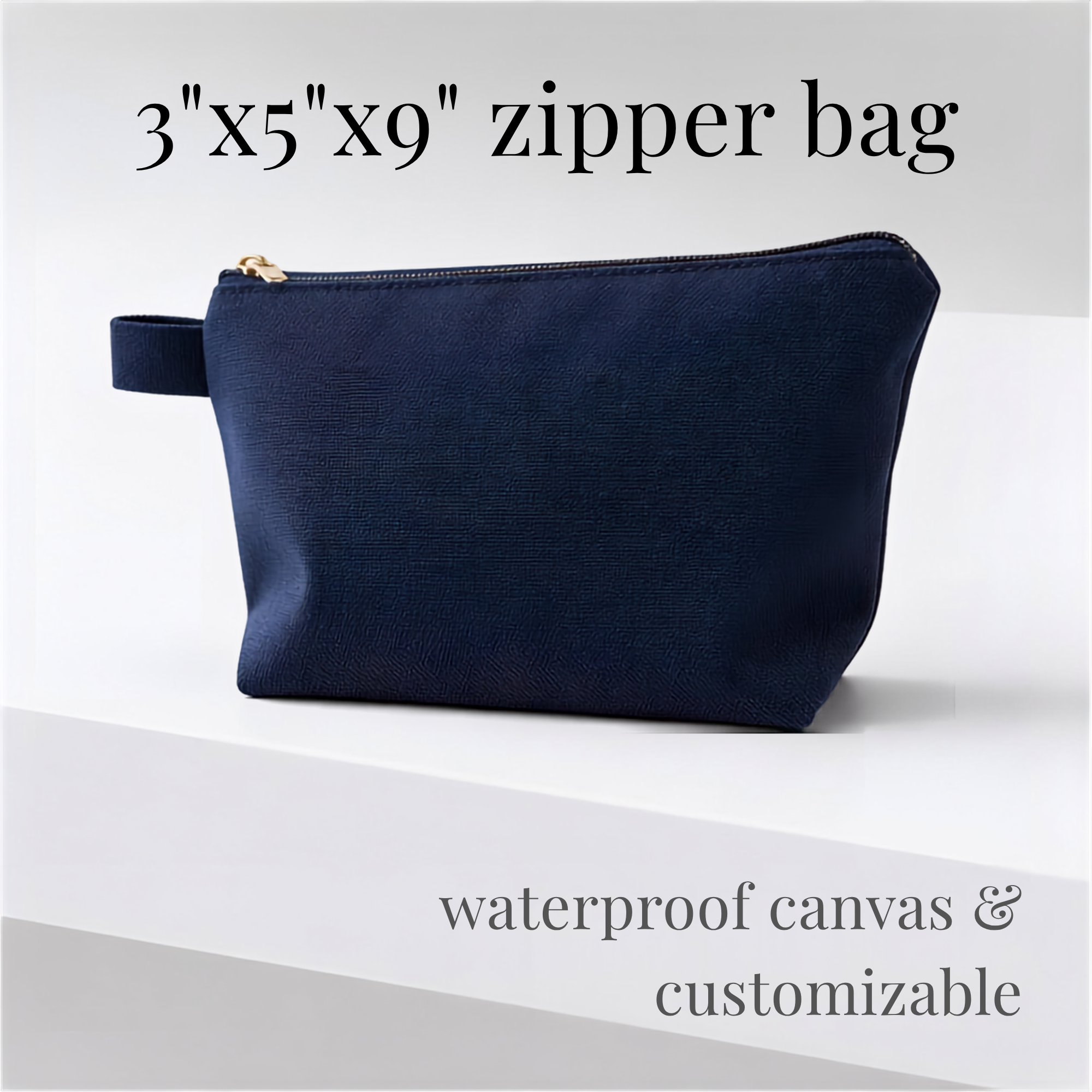 Navy blue waterproof canvas zipper bag for cheer and skate competition uniforms.