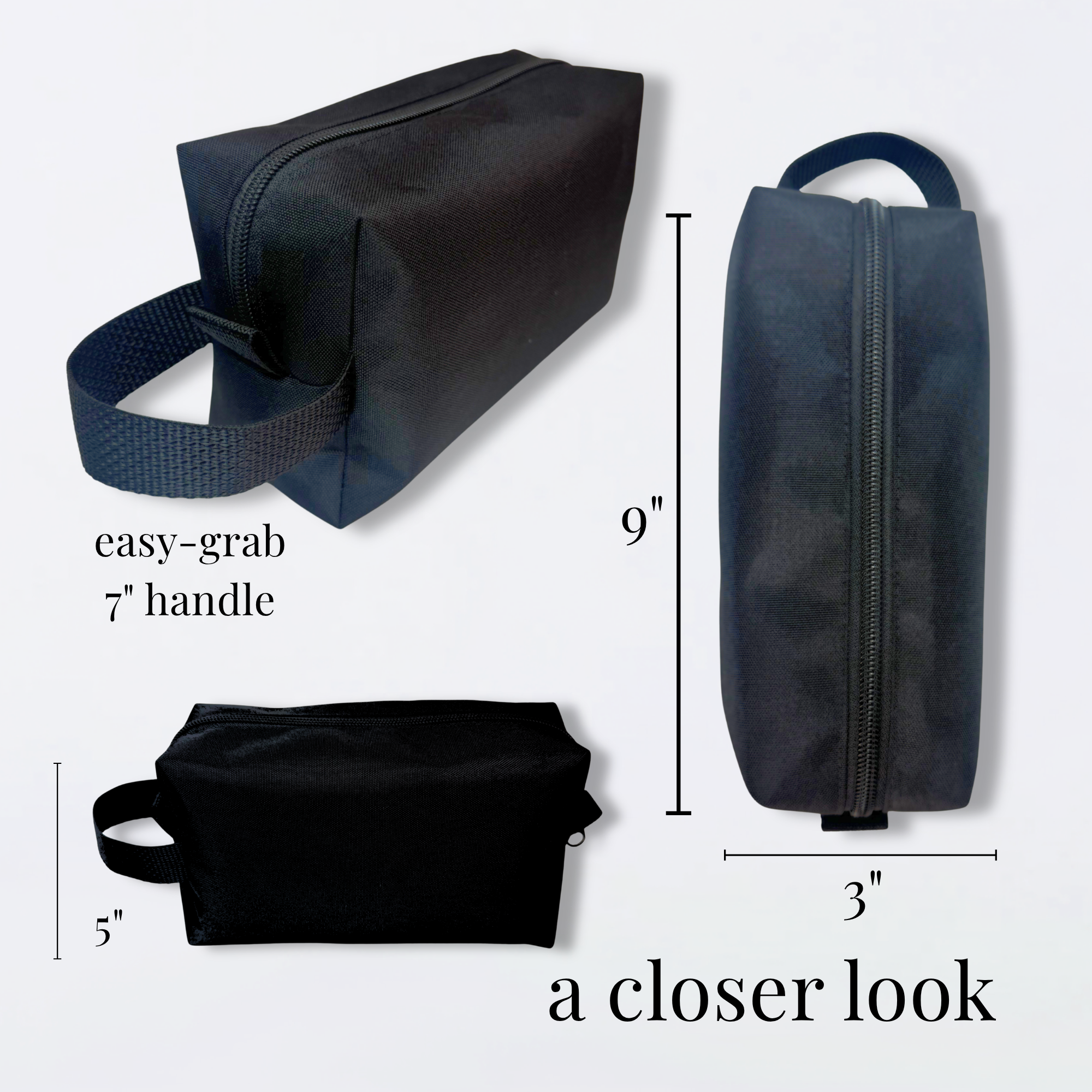 Black rectangular cheer and skate bag with easy-grab 7-inch handle, 9x5x3 inches, zippered closure.