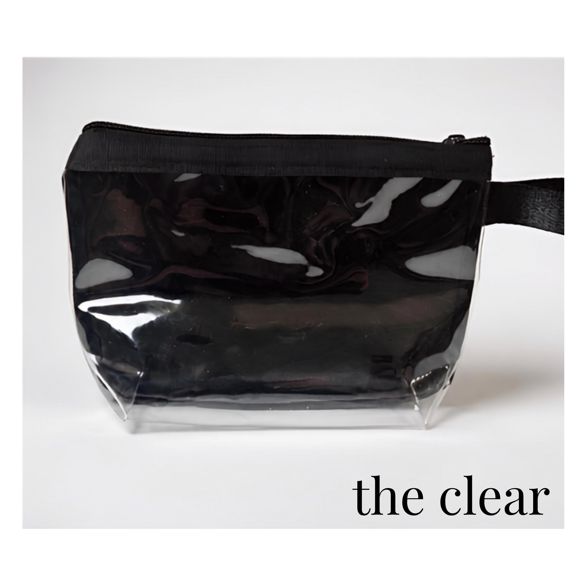 Clear black rectangular cheer and skate competition bag with zipper and side handle.